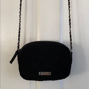 Vera Bradley quilted black purse with silver chain